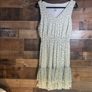 White and Green Midi Dress